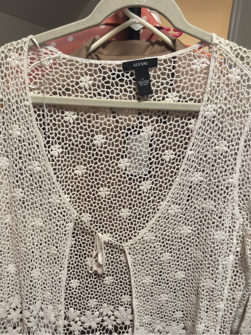 Alfani Cream Open Crochet Knit Cardigan